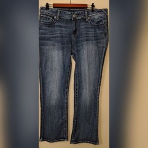 DenimFlex medium wash taupe stitch bootcut jean